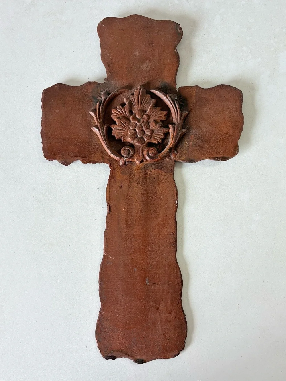 Vintage-style Cast Iron Wall Cross 13.5”x8” Ornate Acanthus Leaf and Flora